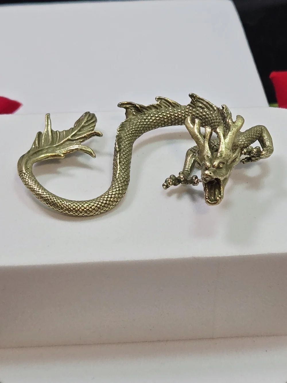 Mini Brass Chinese Dragon Figurine Medieval Lindwyrm Fantasy Statue DND Decor - Picture 2 of 9